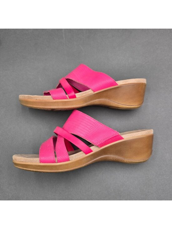 Kim Rogers Norma Wedge Slide Sandals Size 7.5 Pink Textured Strappy Boho Chic - Picture 4 of 9